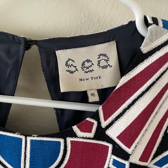 Sea New York Midi Sheath Dress Women 10 Multi-Color Laser Cut Geometric Print - Picture 4 of 12